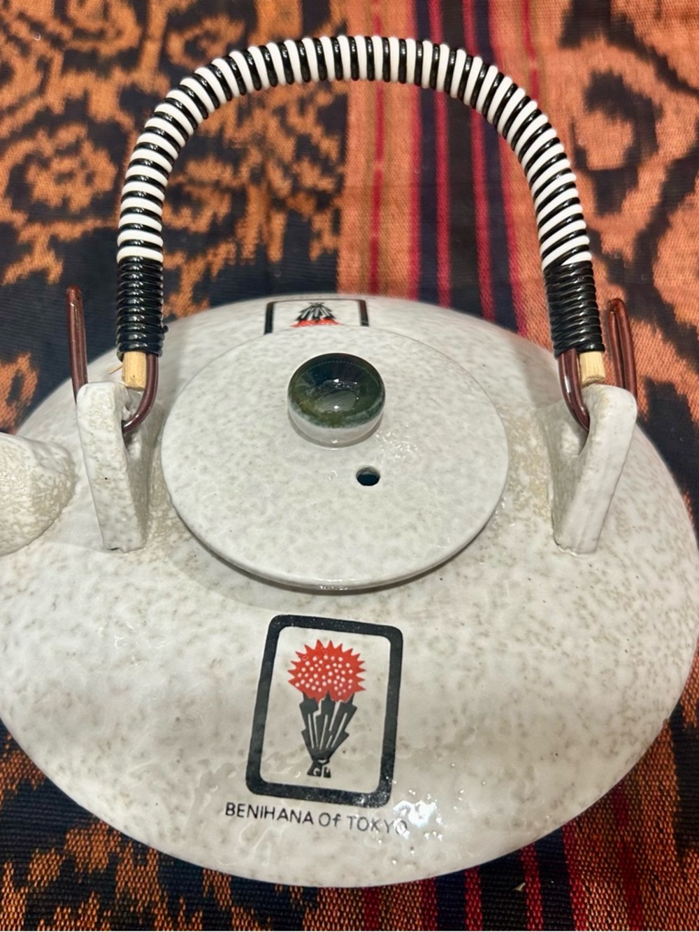Benihana of Tokyo Ceramic Sake Teapot Lid with Handle - White Speckled